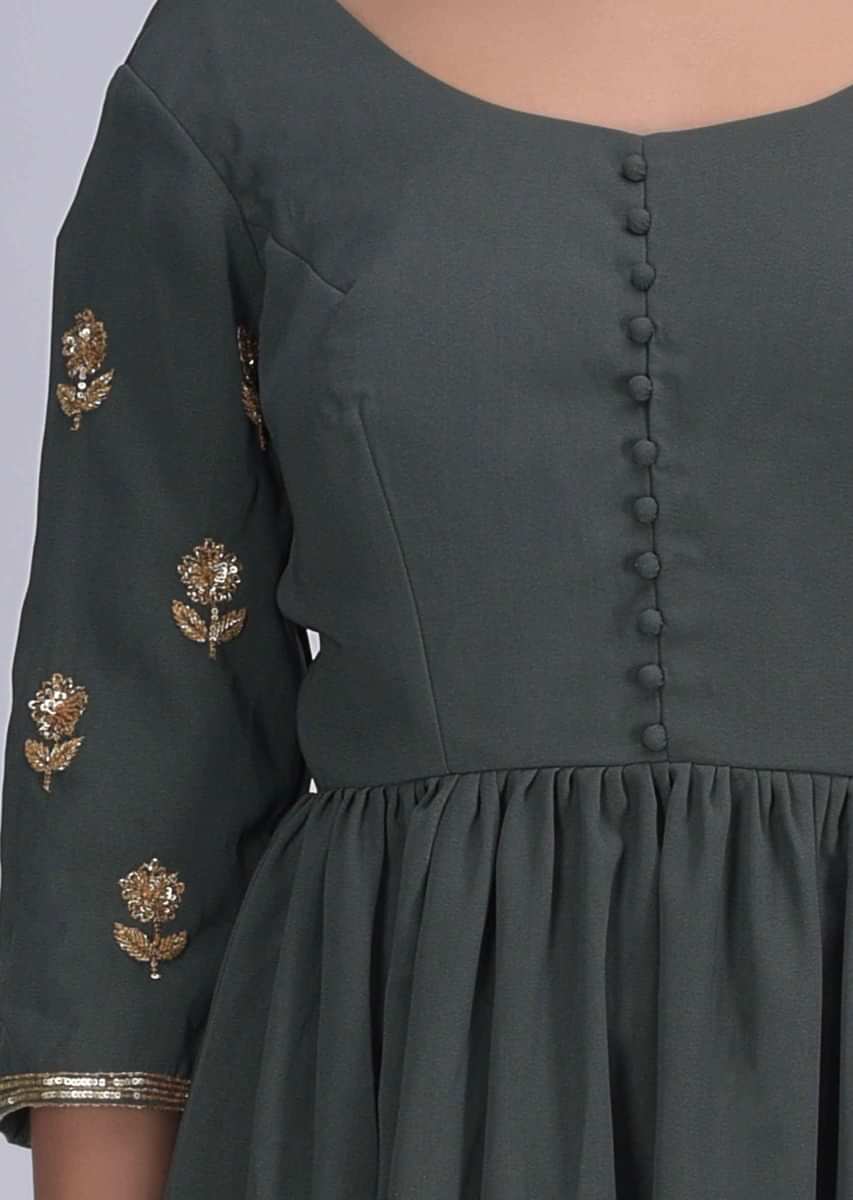 Dark Olive Green Dhoti Suit Set In Crepe Online - Kalki Fashion