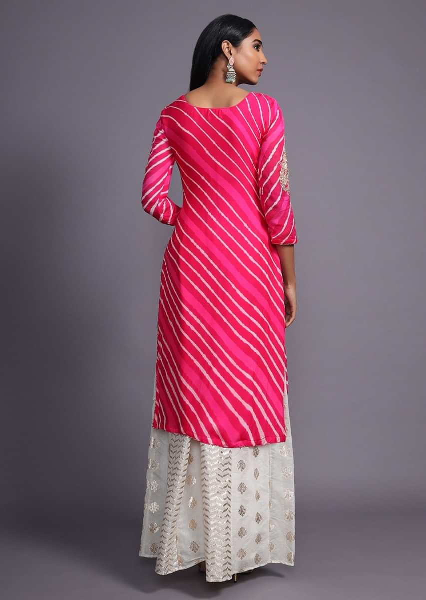 Dark Pink Suit In Georgette With Lehariya Print And Gotta Pattil Embroidered Buttis  