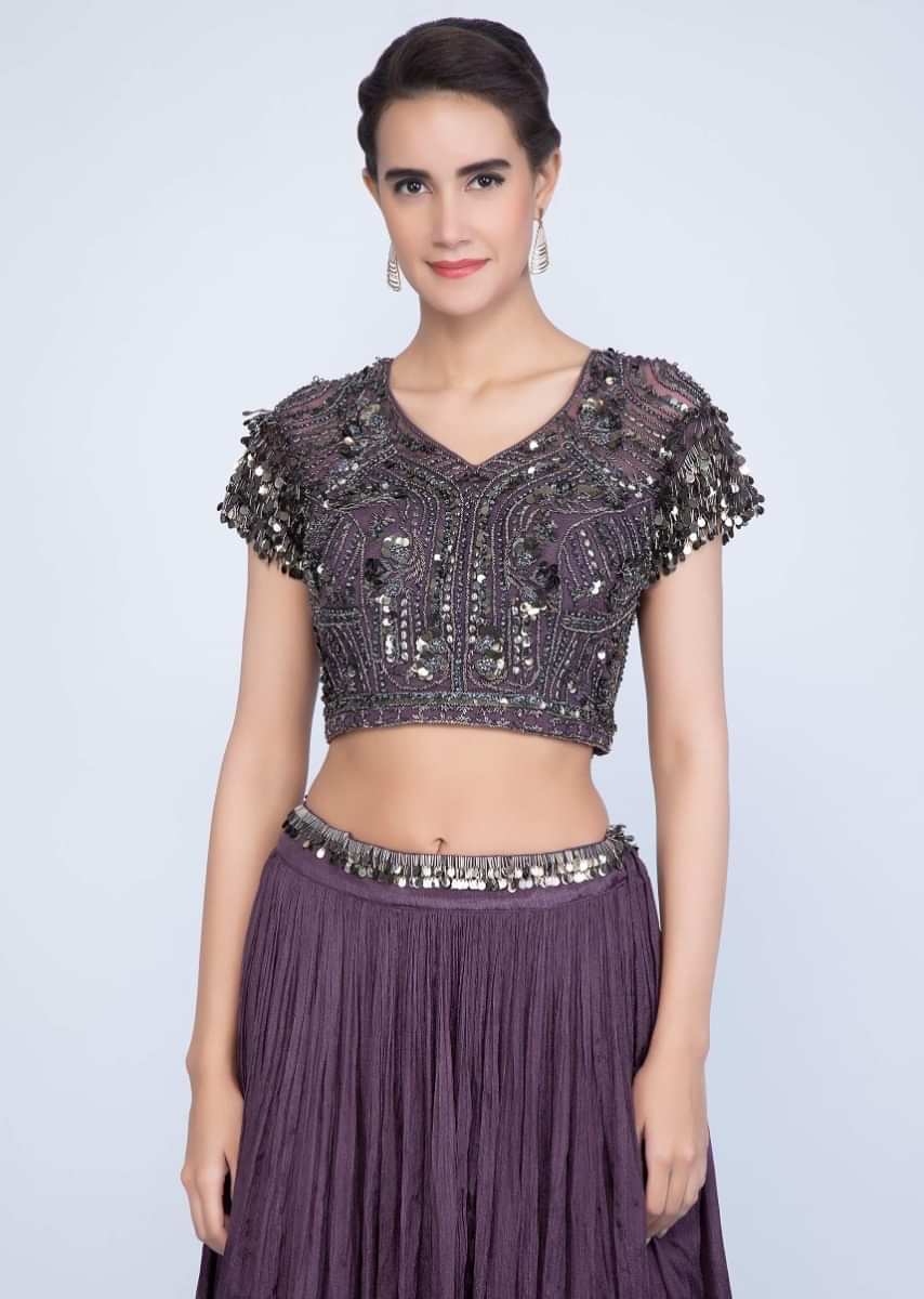 Dark Purple Lehenga With Embroidered Blouse And Fancy Dupatta Online - Kalki Fashion