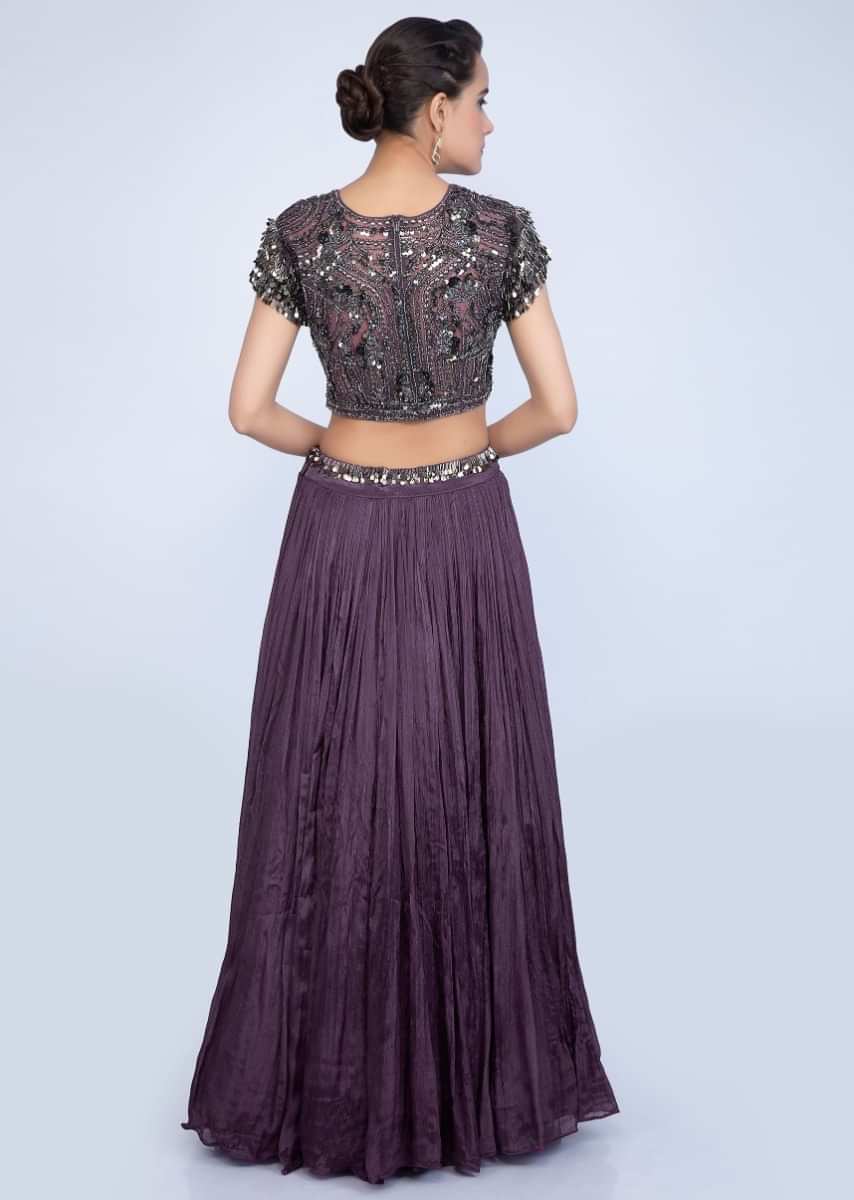 Dark Purple Lehenga With Embroidered Blouse And Fancy Dupatta Online - Kalki Fashion