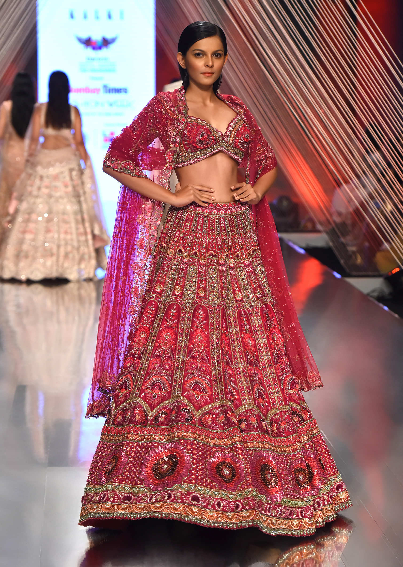 Dark Red Lehenga With A Crop Top In Royal Heritage Embroidery, Crop Top Comes In Scalloped Neckline
