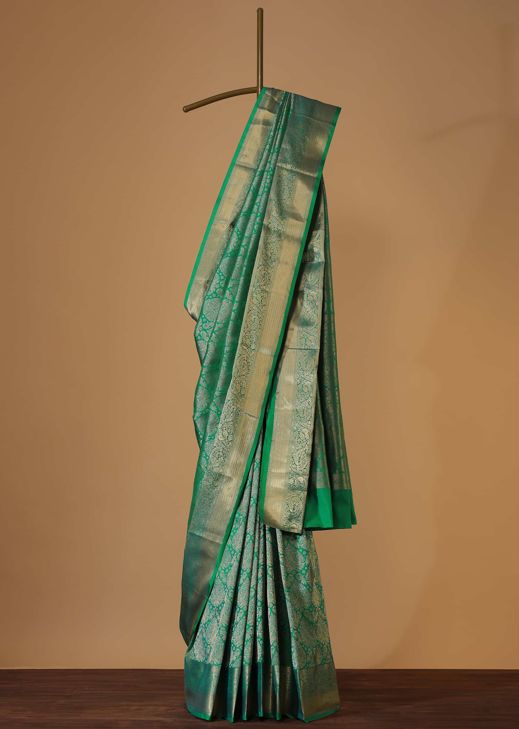 Jade Green Kanjivaram Saree In Zari Weave