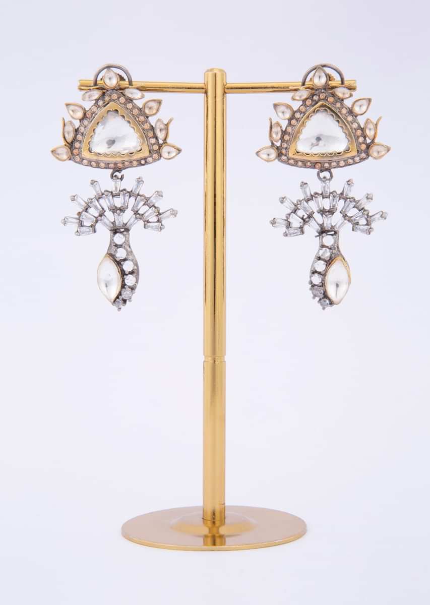 Designer cluster earring adorn with kundan and crystals only on Kalki
