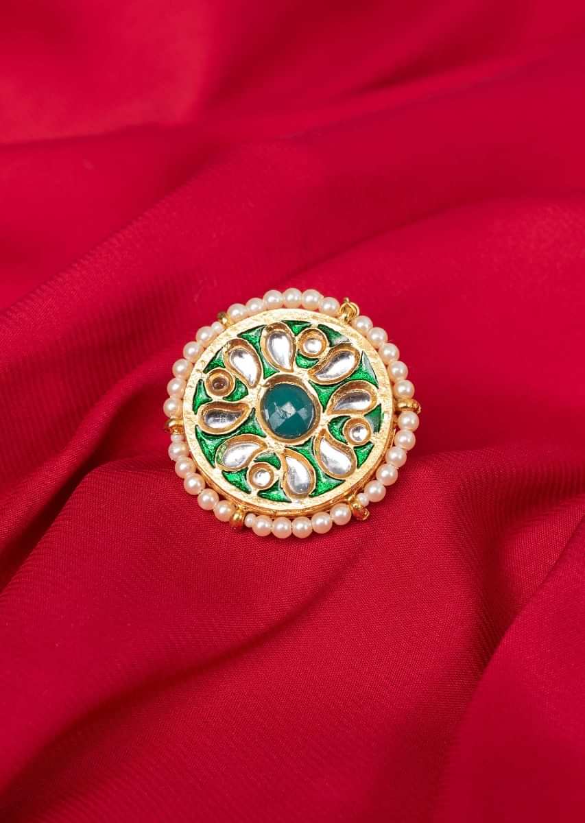Designer traditional jade green  meenakari ring only on Kalki