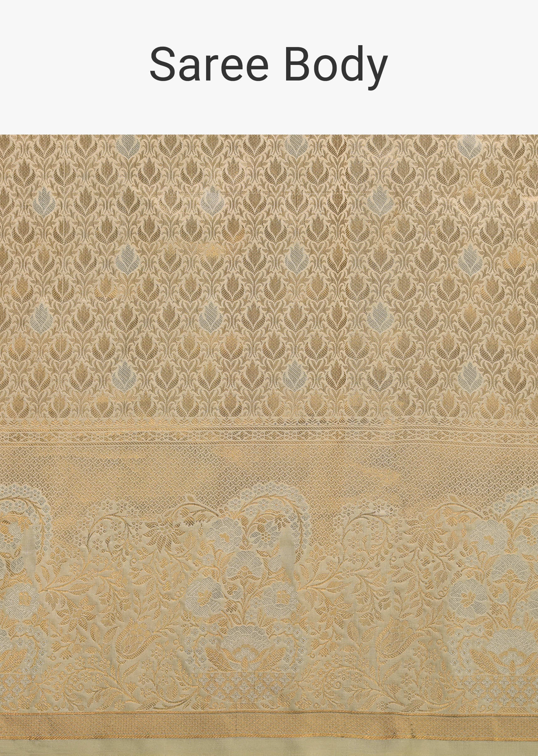 Beige White Kanjivaram Silk Saree In Intricate Weave