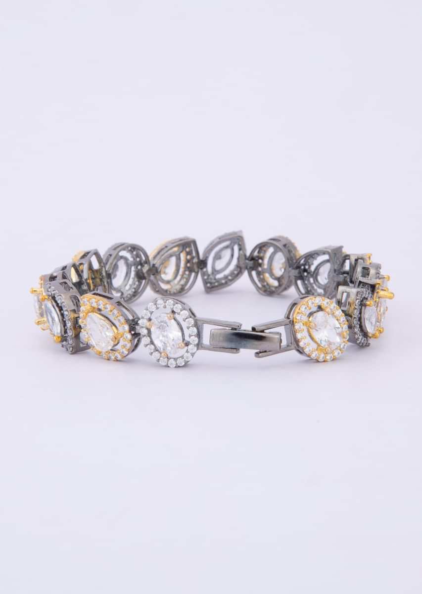 Diamond And Crystal Studded Bracelet In Marquise , Oval And Tear Drop Shape Online - Kalki Fashion