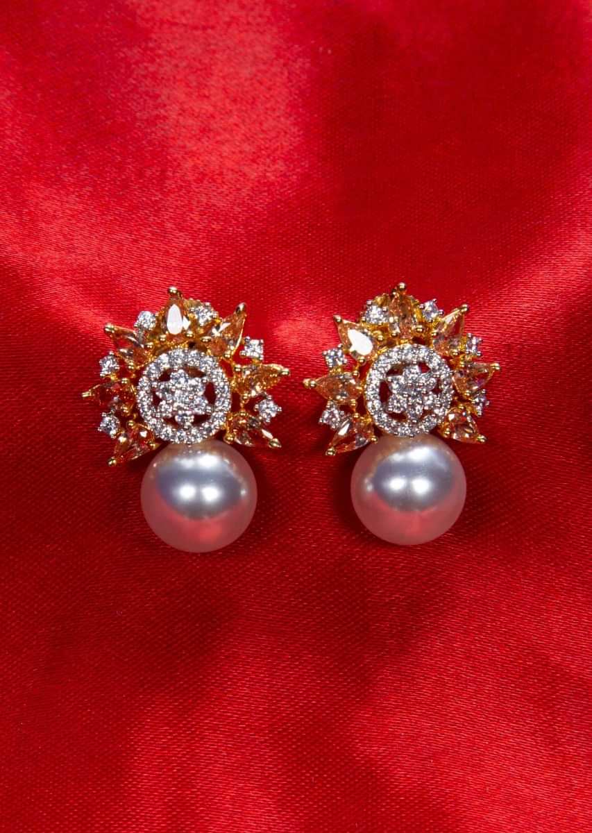 Diamond and pearl studded subtle and elegant floral stud only on kalki