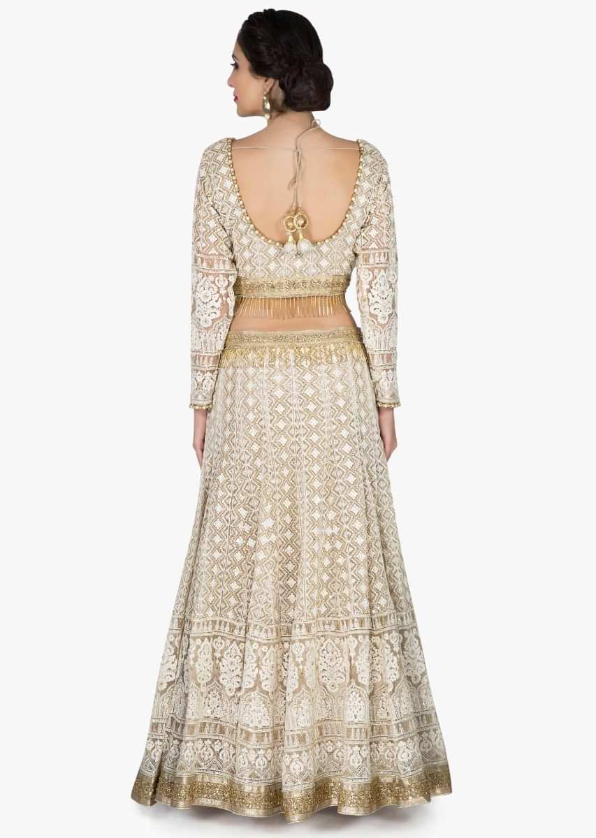 Light Brown Lehenga With Ready Blouse In Embossed Thread Work And Zari- Online -Kalki Fashion