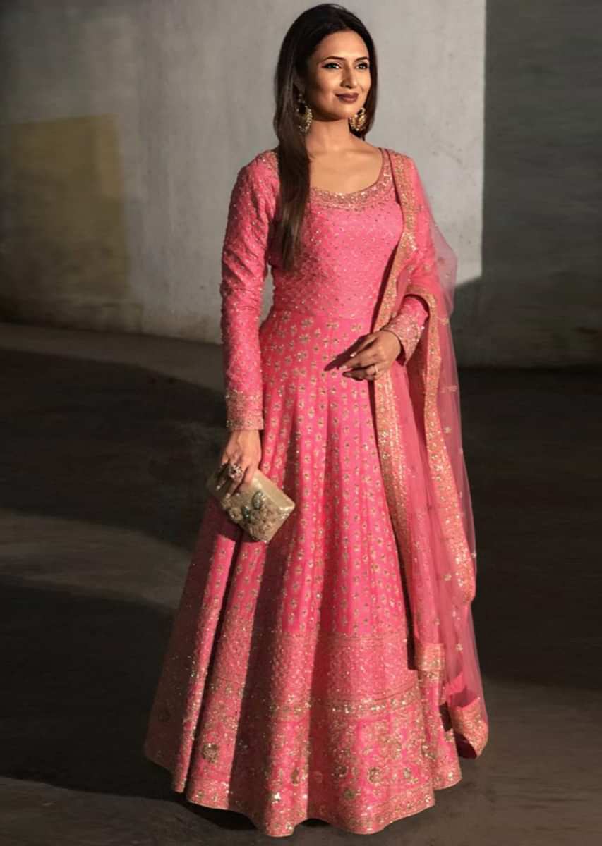 Divyanka Tripathi in Kalki candy pink anarkali suit adorn in delicate zari embroidery all over