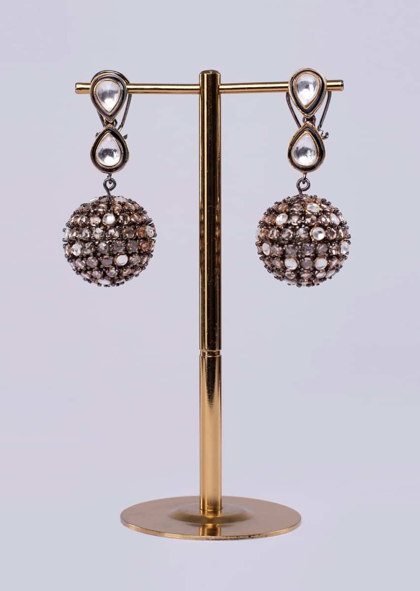 Double kundan layer earring with stone studded drop only on Kalki