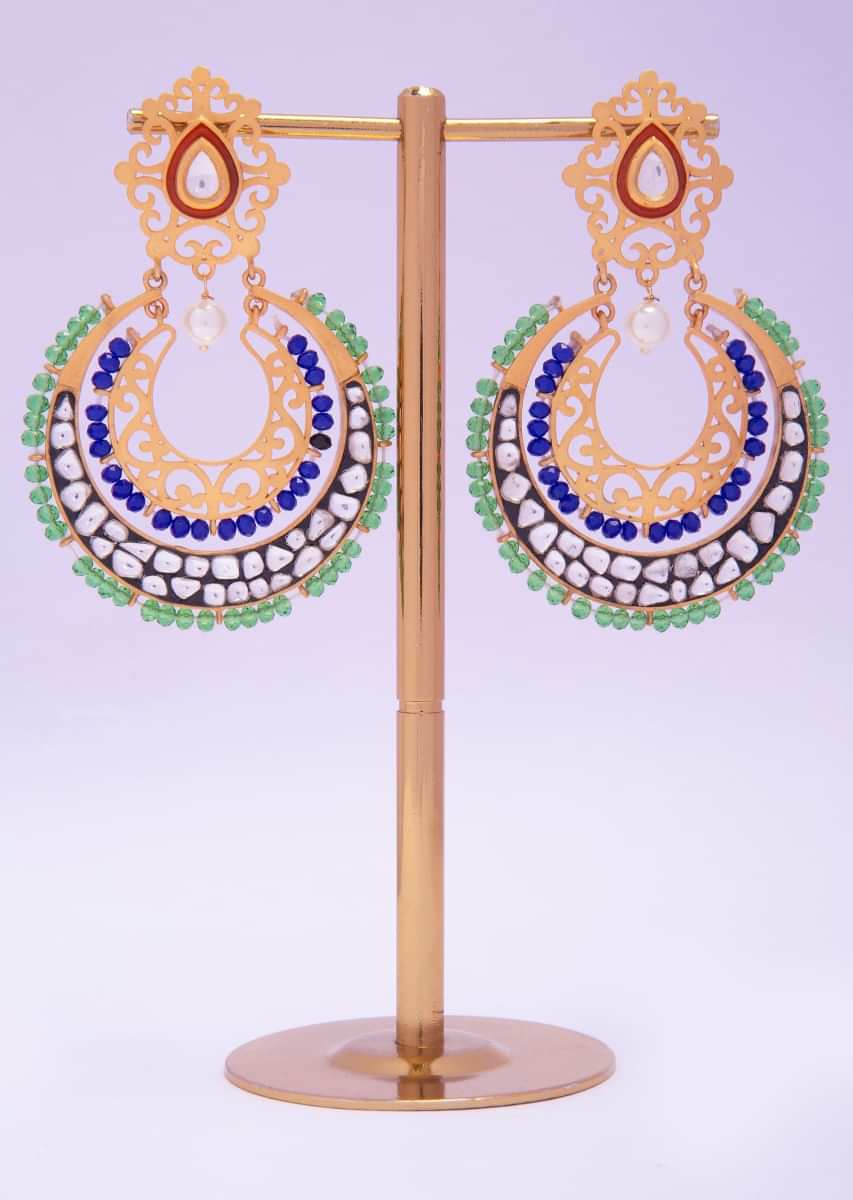 Double layer chandbali earring adorn with multi color beads and kundan stone only on kalki
