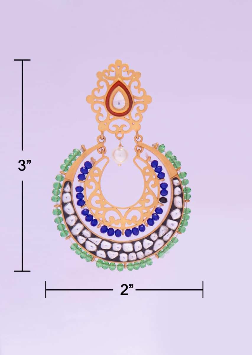 Double layer chandbali earring adorn with multi color beads and kundan stone only on kalki