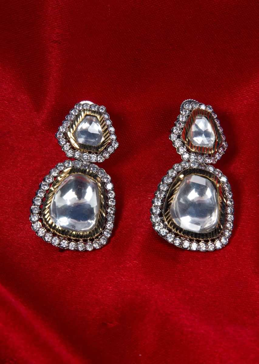 Double layer polki kundan earring adorn with diamonds only on Kalki
