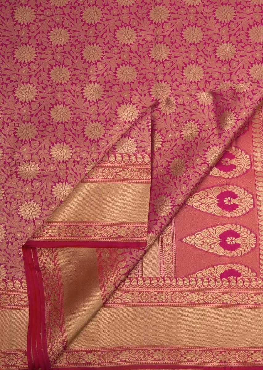 Dull pink saree in floral jaal weave motif all over only on Kalki