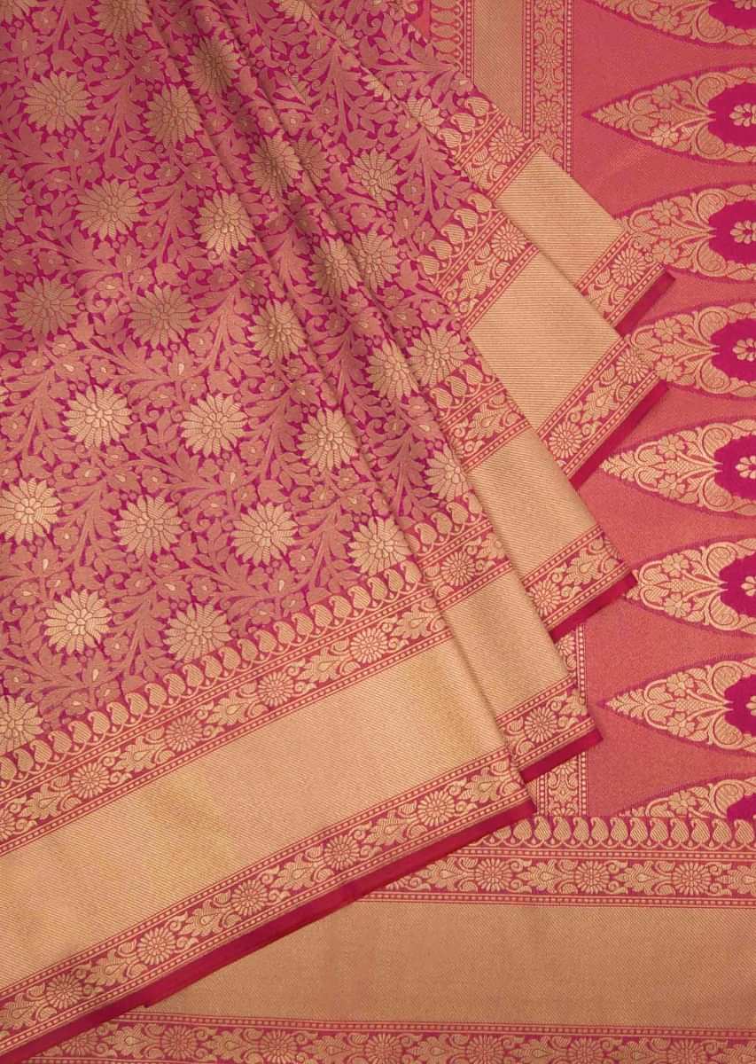 Dull pink saree in floral jaal weave motif all over only on Kalki