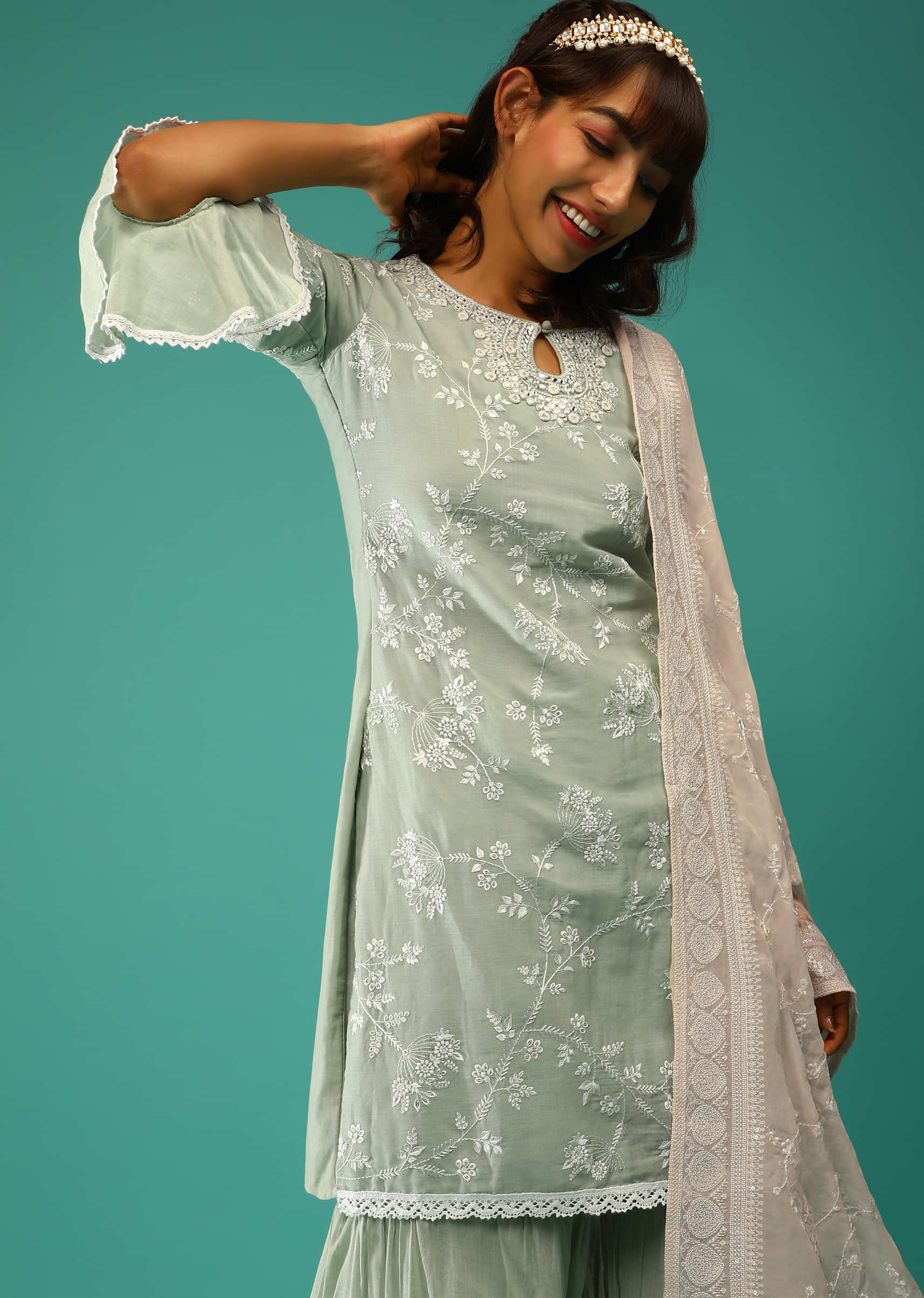 Lilac cotton checks kurta with ruffle sleeves by Jalpa Shah | The Secret  Label