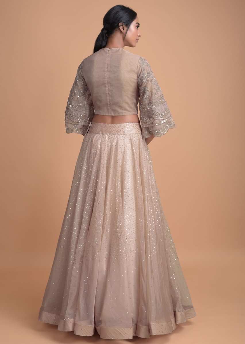 Bell sleeve crop top with lehenga! #designerwear #lehenga