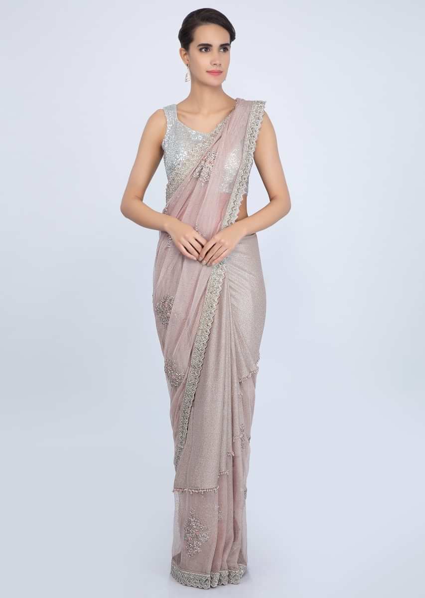 Dusty rose Half and half saree in shimmer lycra and hard net only on Kalki