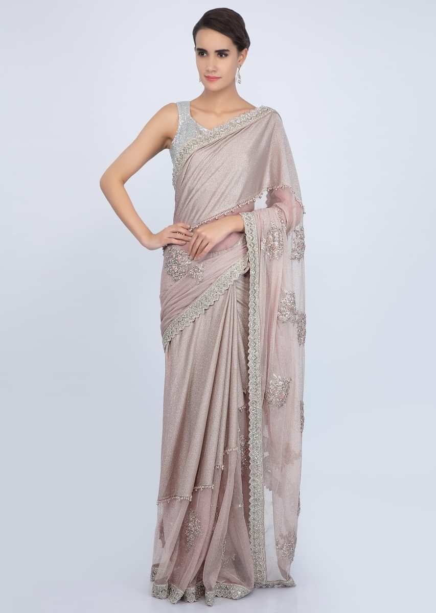 Dusty rose Half and half saree in shimmer lycra and hard net only on Kalki