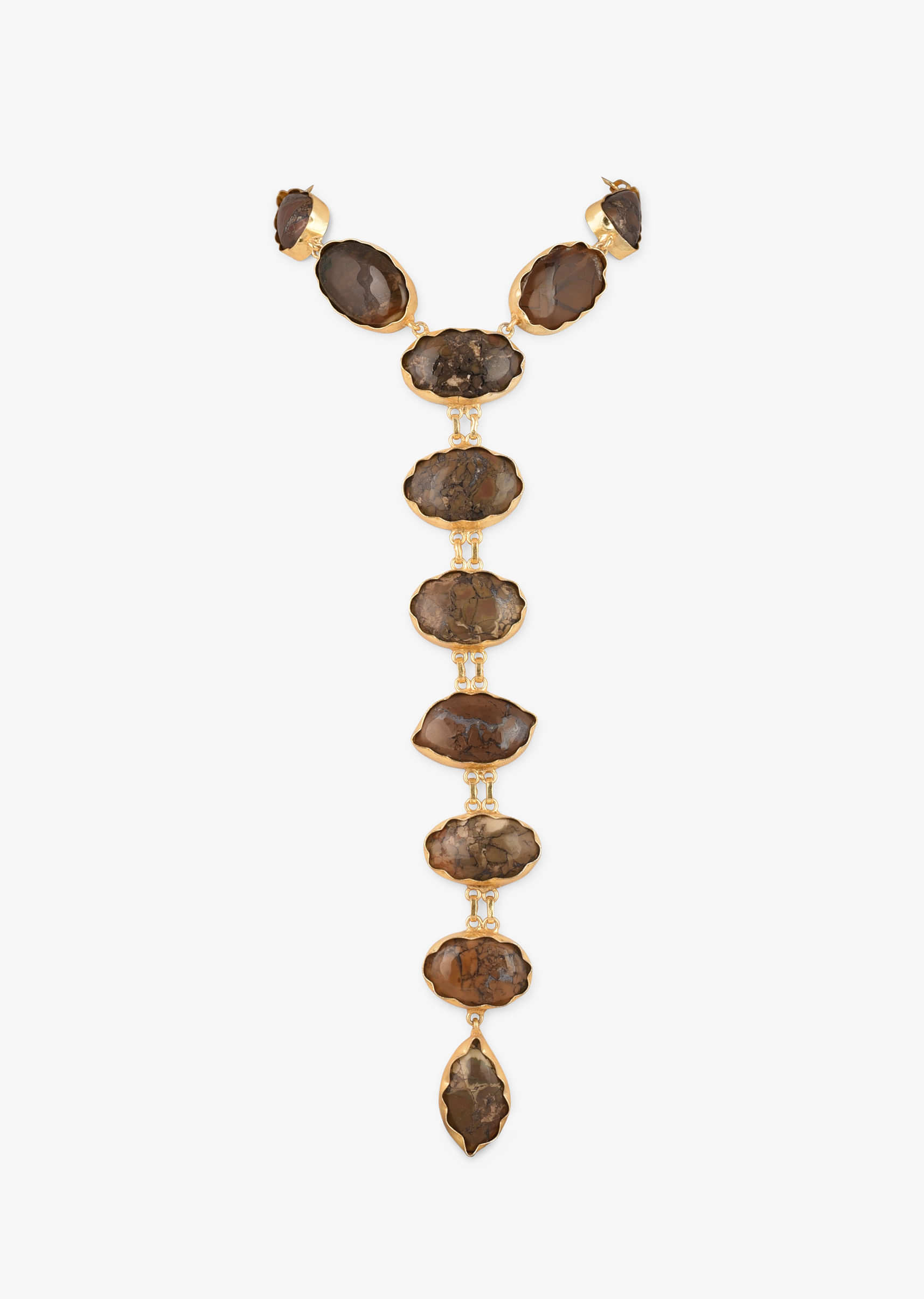Earthy Toned Semi Precious Stone Studded Necklace With A Long Tie Design 