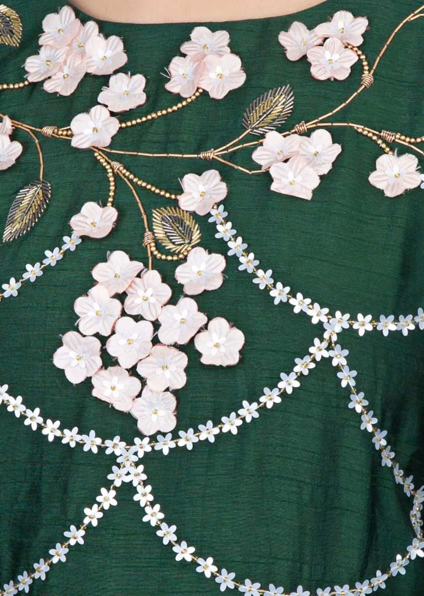 Emerald green embroidered sharara suit with pink dupatta  only on kalki