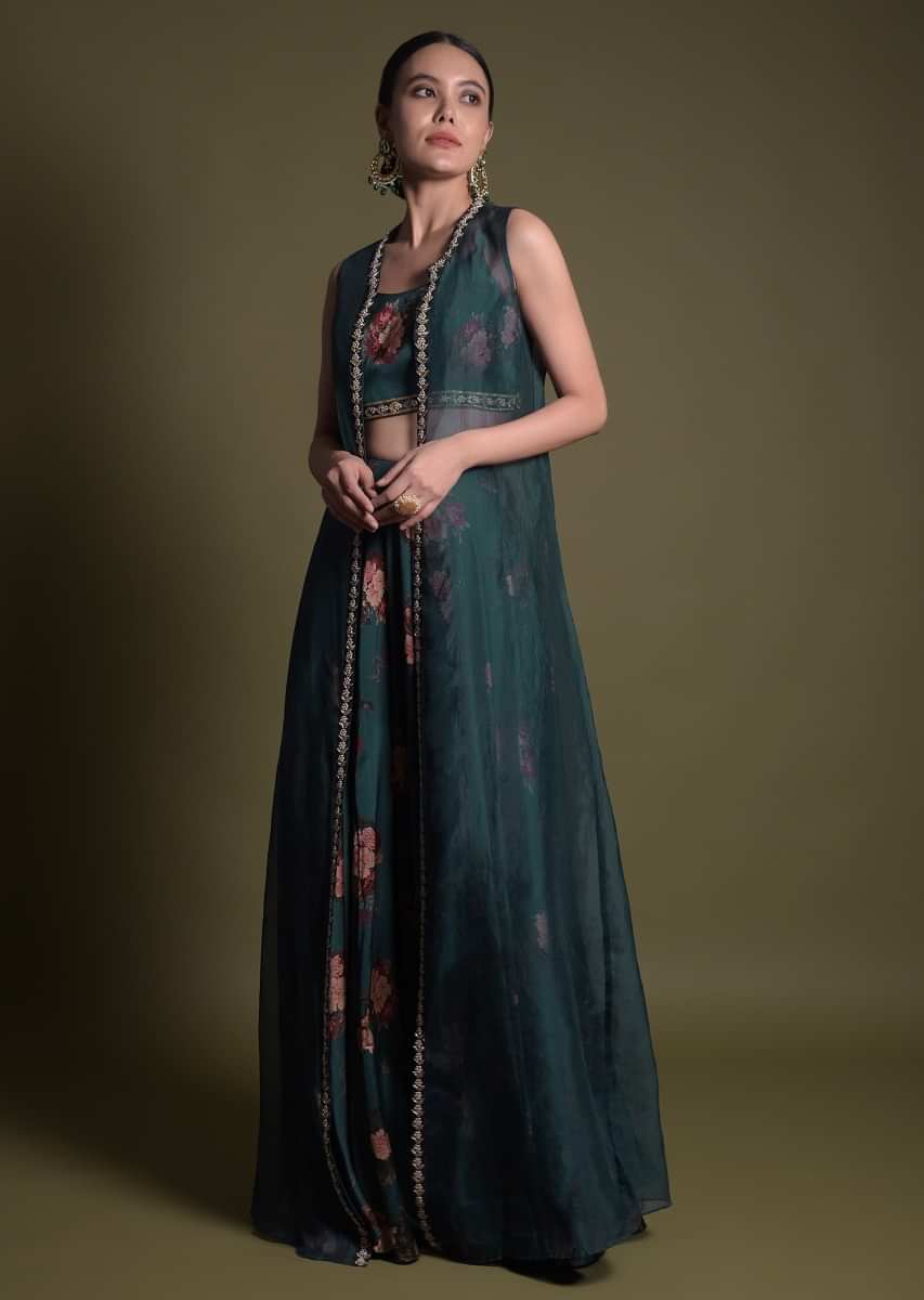 Persian Green Printed Cotton Palazzo Suit