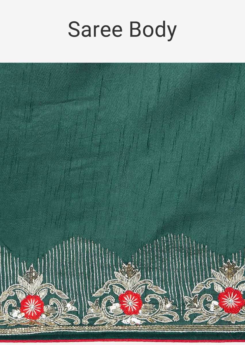 Emerald Green Saree In Silk With Embroidered Butti And Border Online - Kalki Fashion