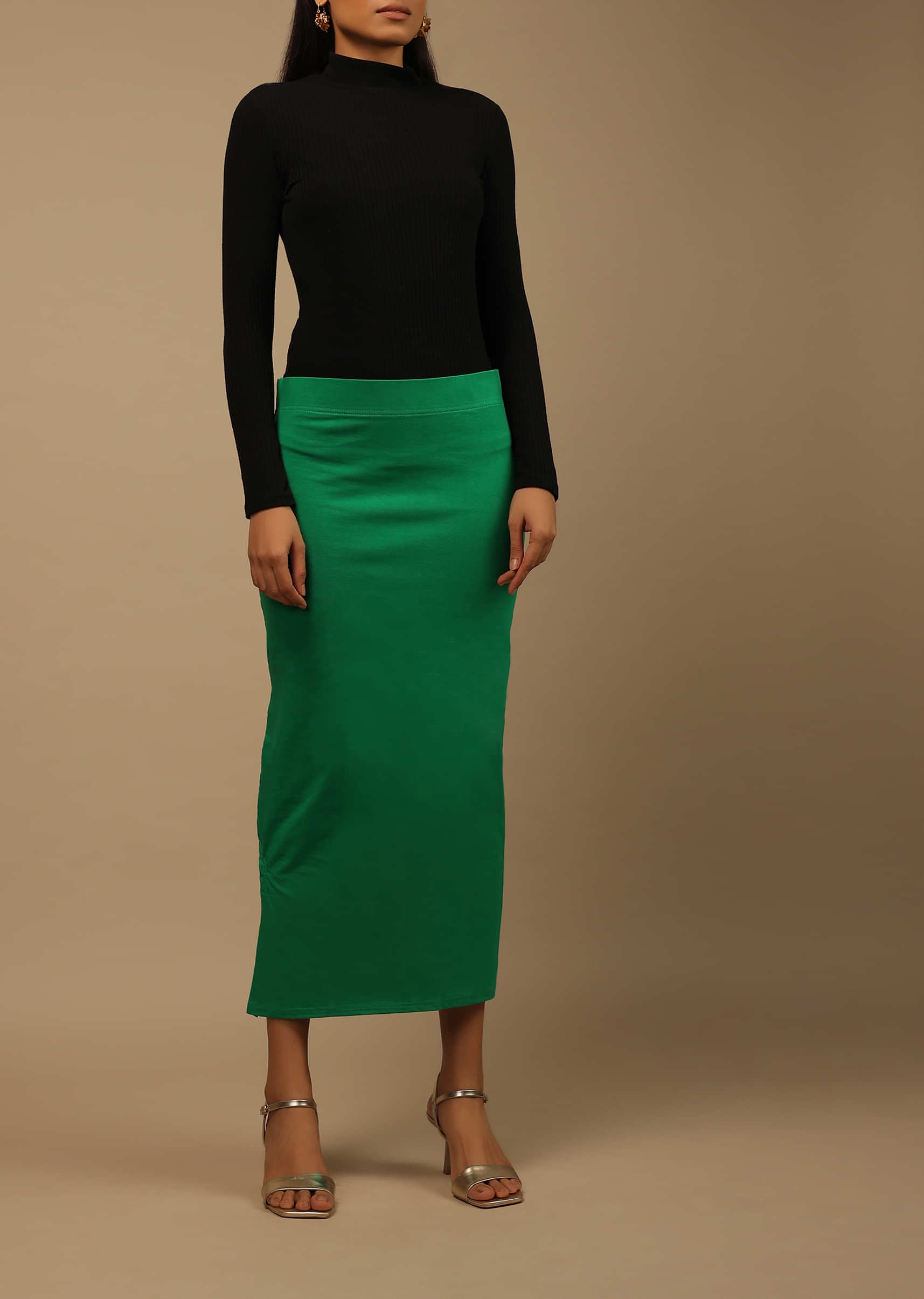 Buy Peacock Green Shapewear Saree Petticoat In Cotton Lycra With Elastic  Waistband And Slit KALKI Fashion India
