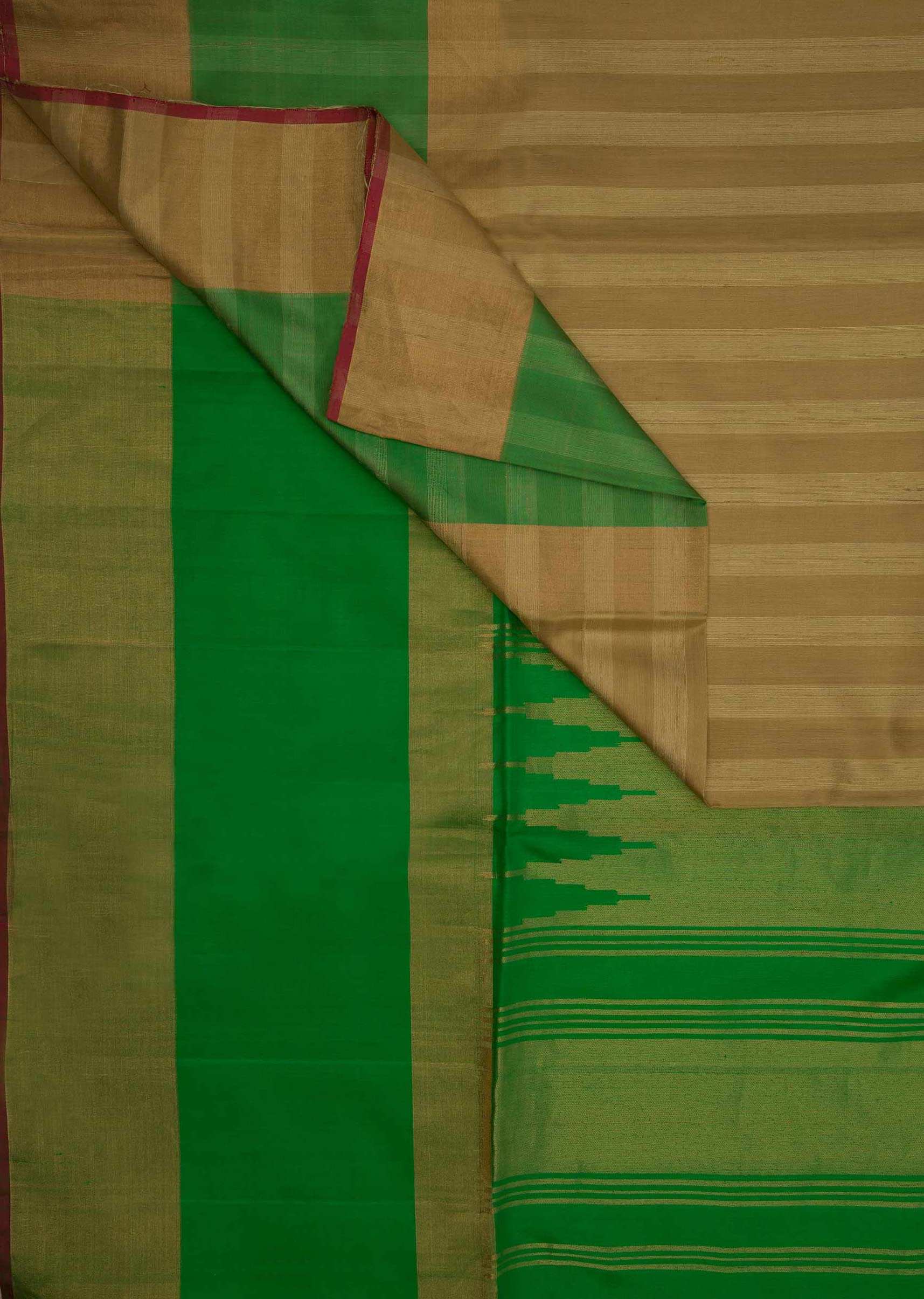 Fall straw beige plain saree with parrot green brocade pallo