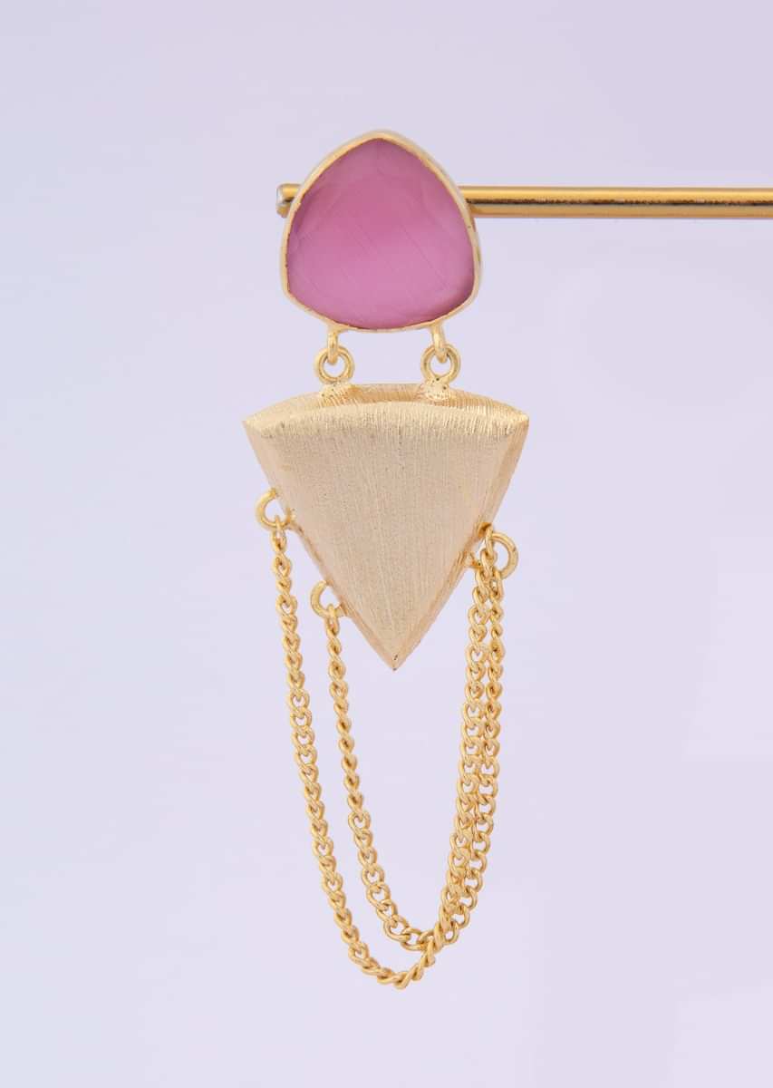 Fancy party wear multi string layer earring with pink semi precious stone only on kalki