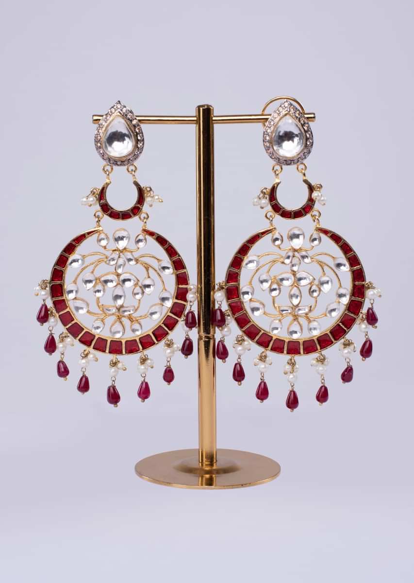 Fancy Traditional Earring Wit Cut Outs And Drops Online - Kalki Fashion