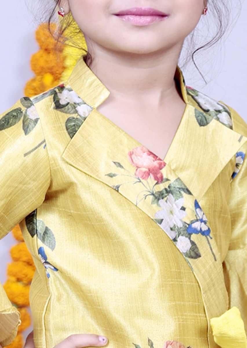 Featuring Green Yellow Layered Palazzo Set With Printed Blouse Online - Kalki Fashion