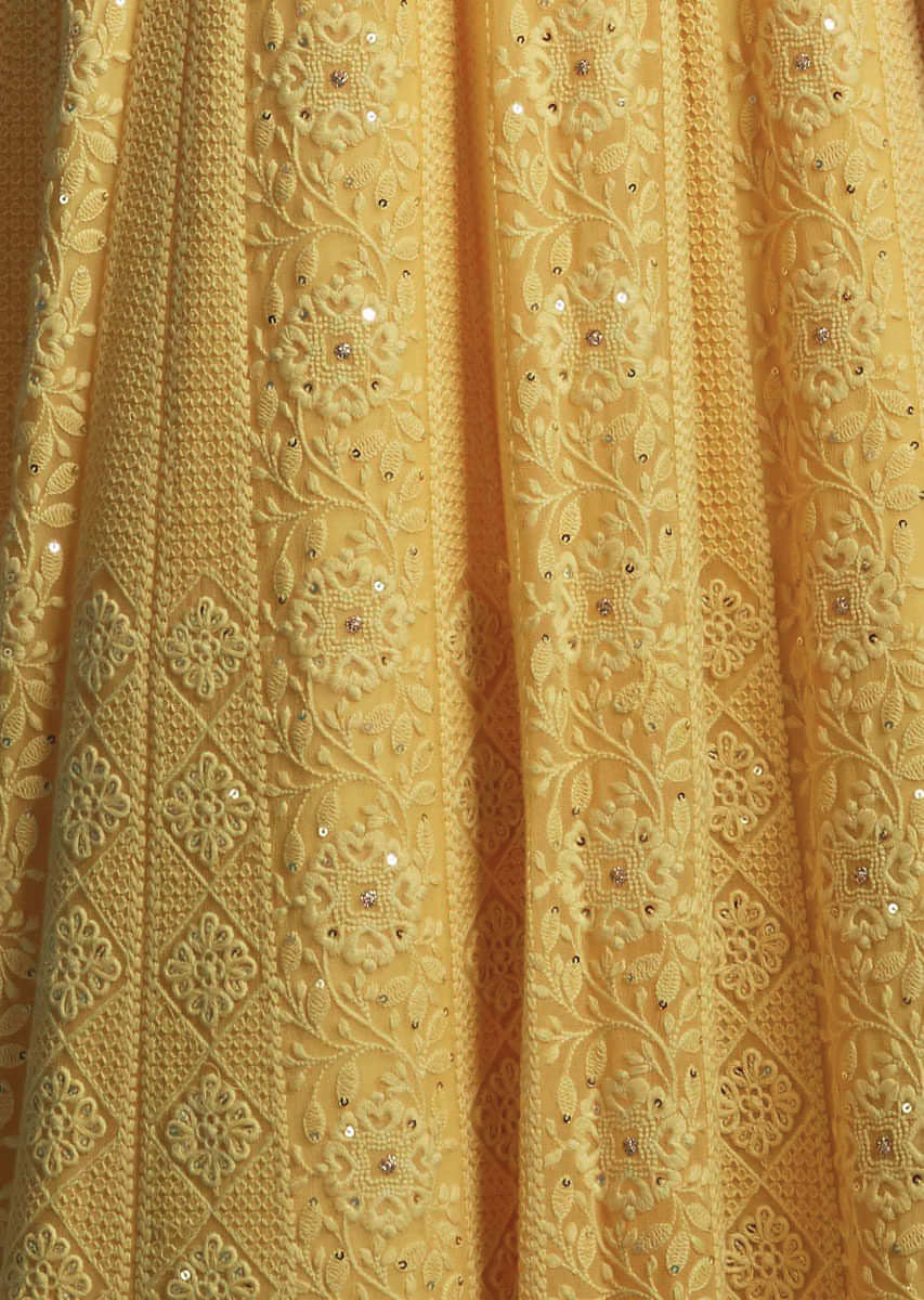 Yellow Anarkali Suit Embellished In Thread And Moti Embroidery Online - Kalki Fashion