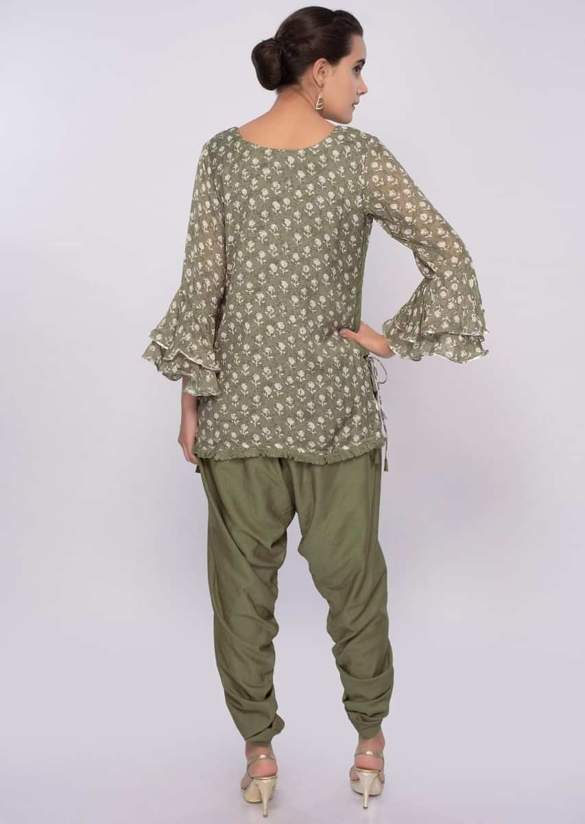 Fern Green Dhoti And Top In Block Print Online - Kalki Fashion