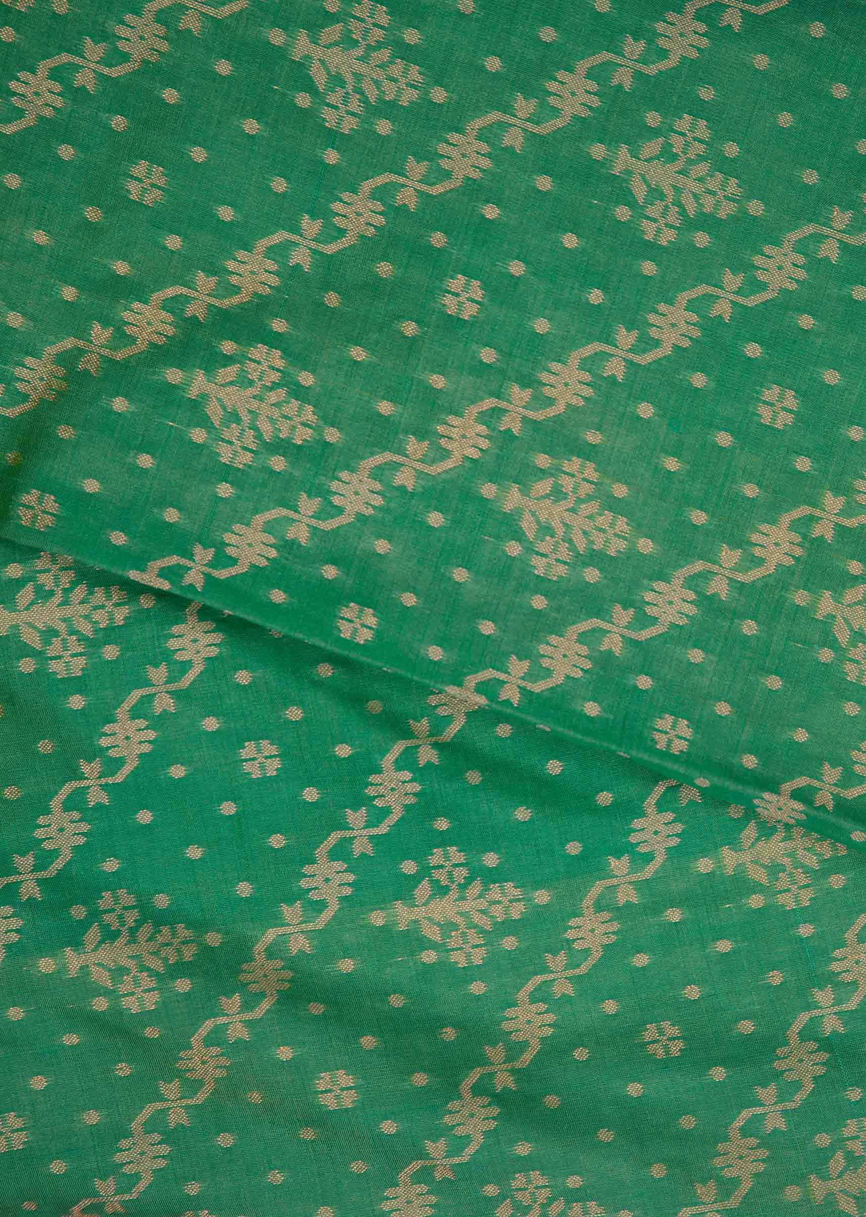 Fern green weaved chanderi silk saree with brocade pallo