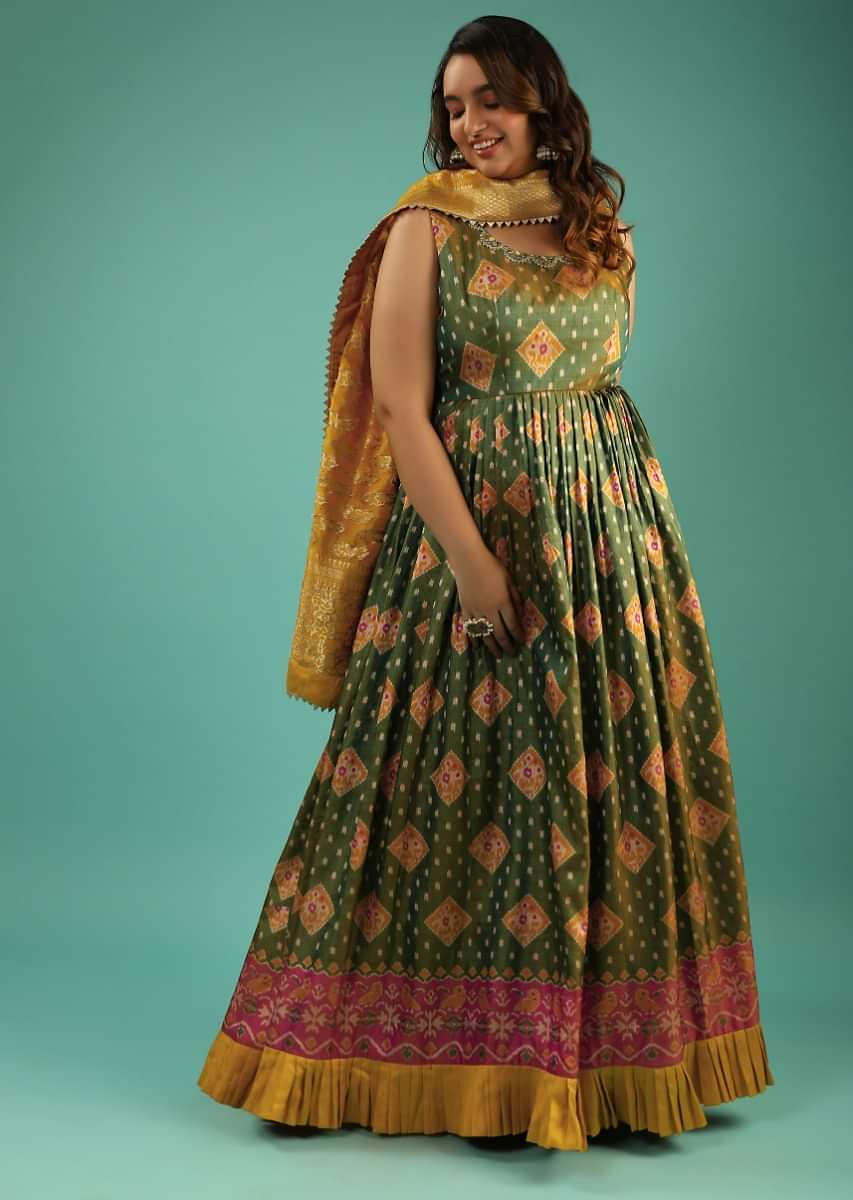 Buy Fern Green Silk Sleeveless Anarkali Suit Online KALKI Fashion India