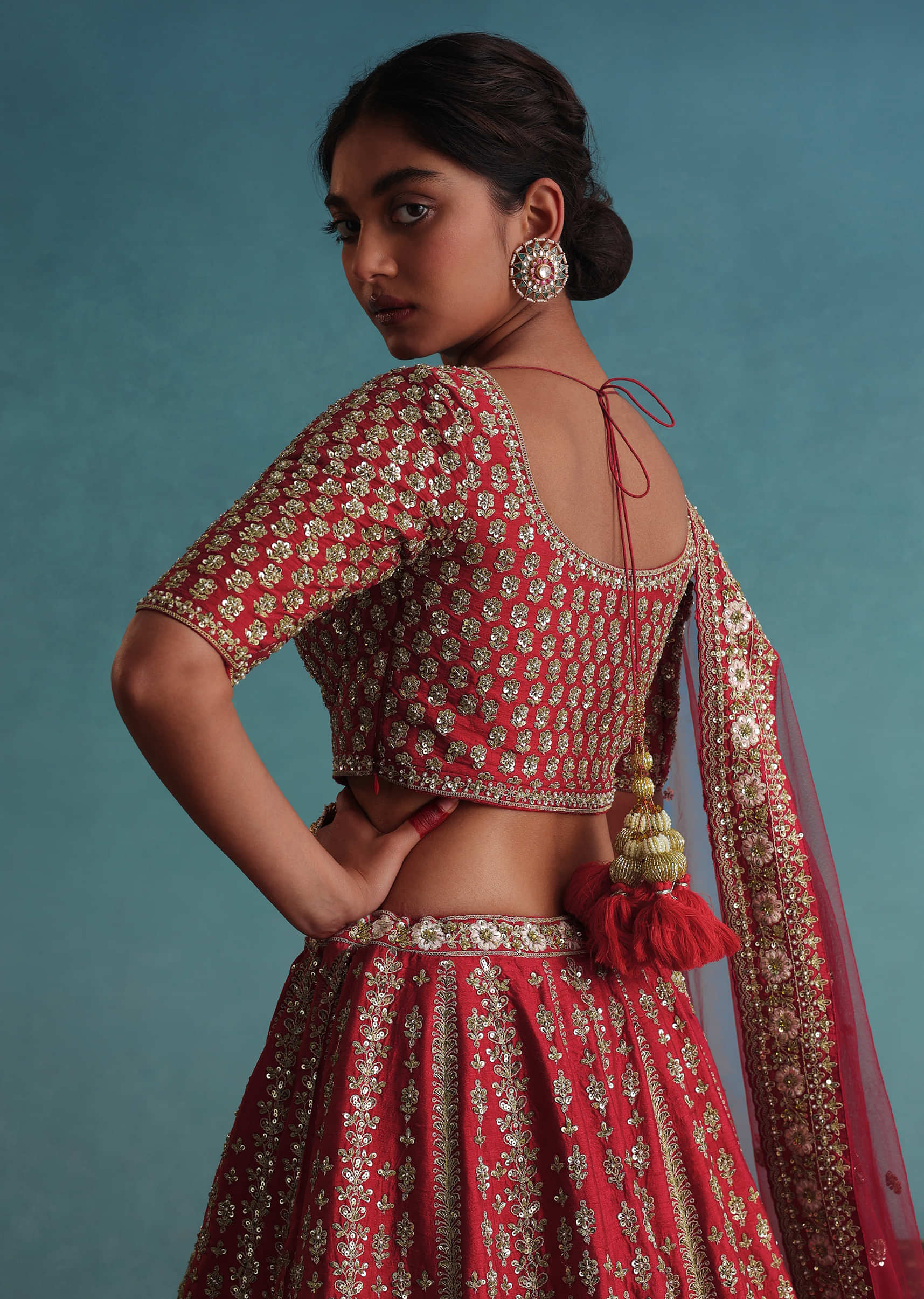 Buy Apple Red Raw Silk Bridal Lehenga with Hand Embroidery KALKI Fashion  India