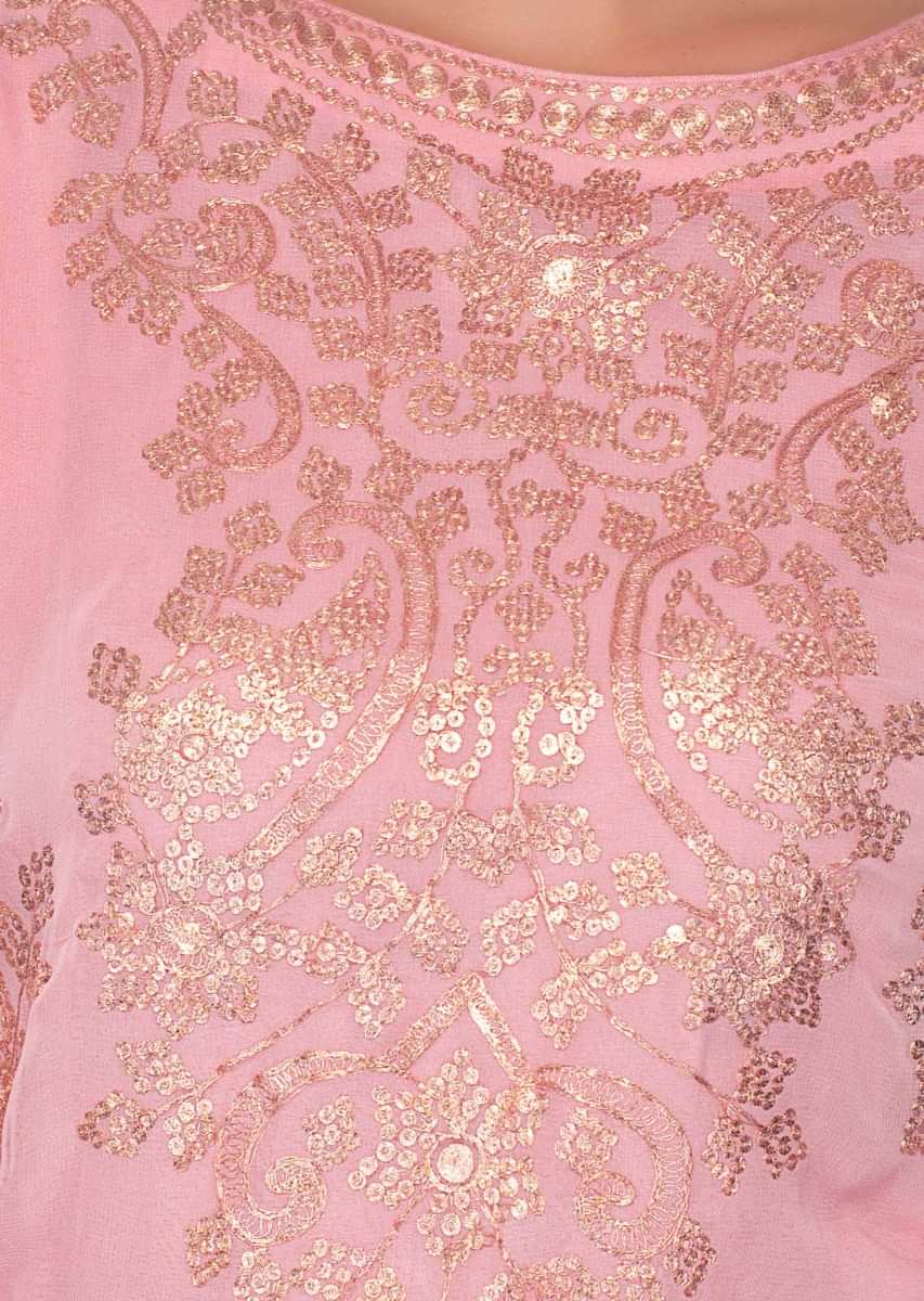 Flamingo Pink Palazzo Suit Set In Georgette With Zari Embroidery And Butti Online - Kalki Fashion