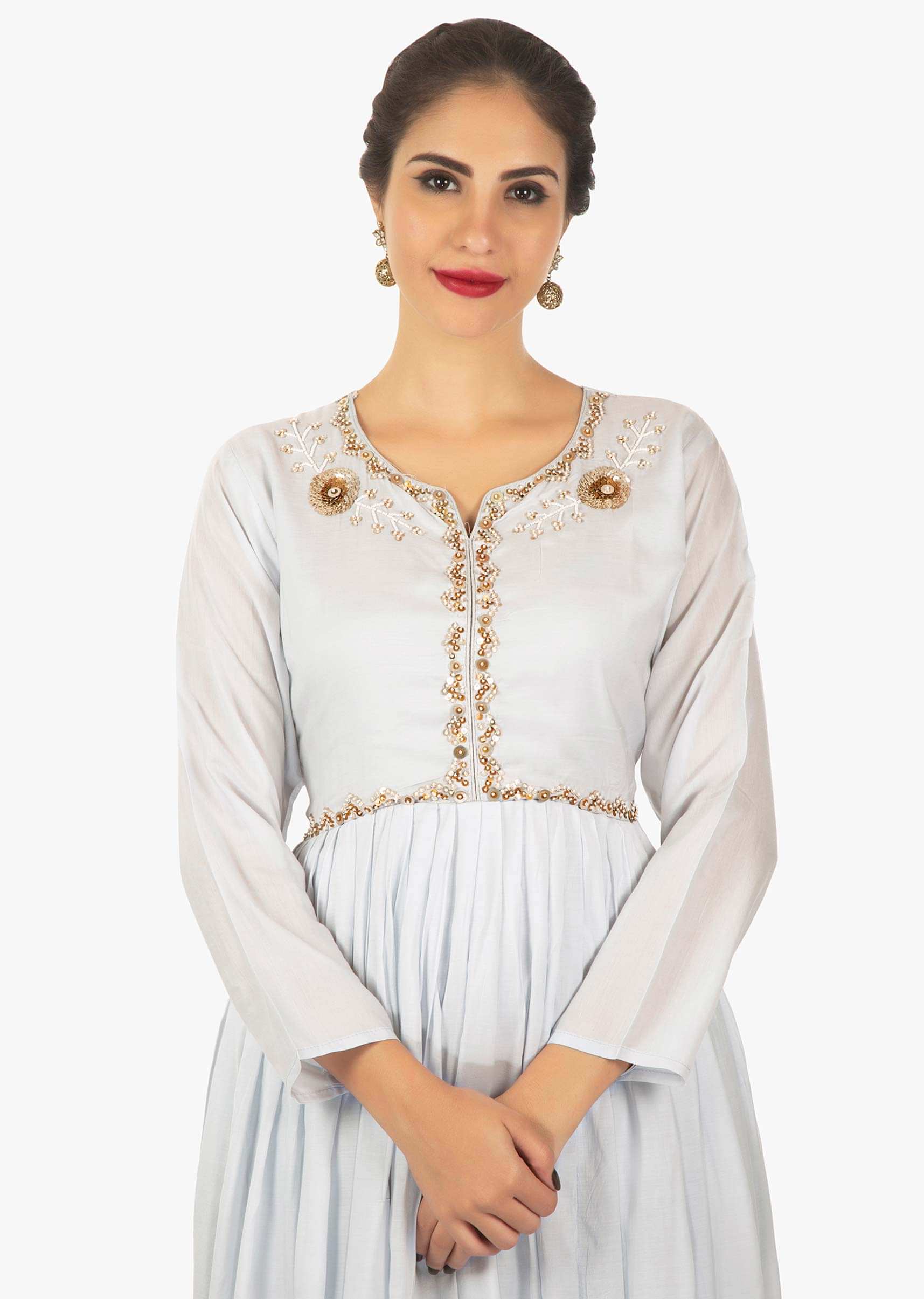 Flint blue cotton kurti with gathers paired with over lapping dhoti pant