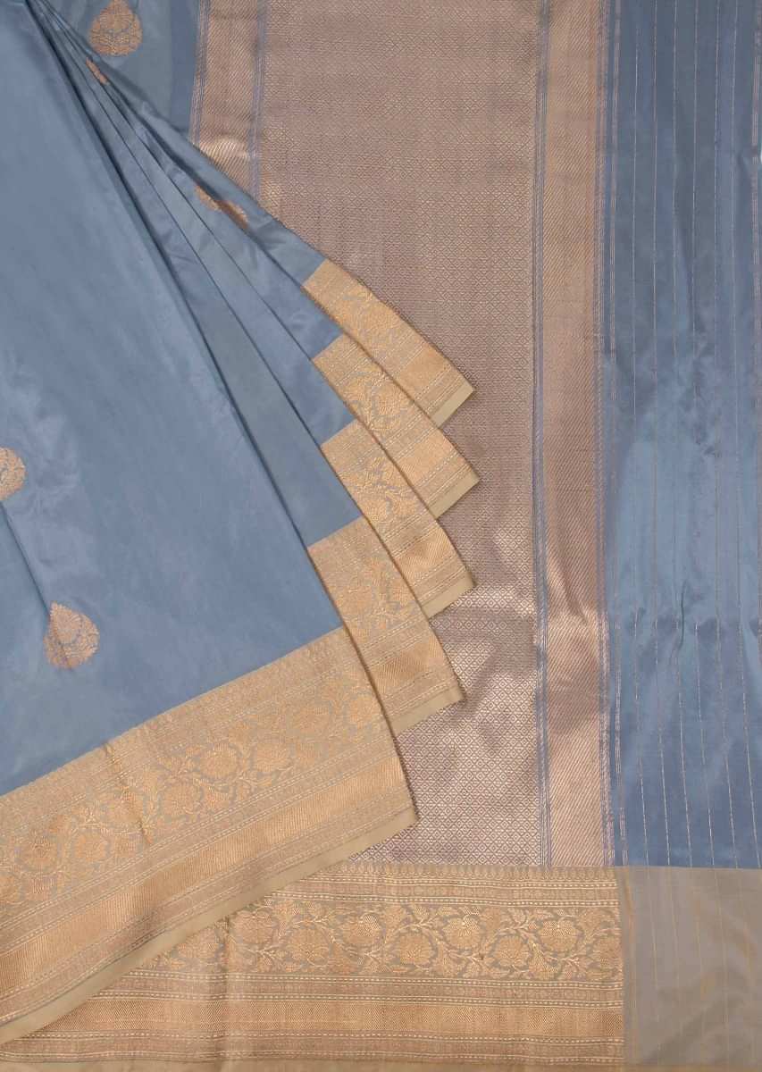 Flint grey banarasi silk weaved saree with brocade pallo