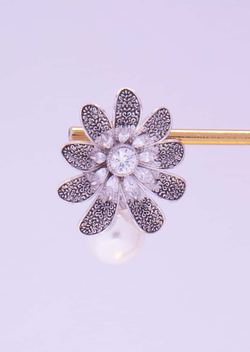 Floral cluster earring with diamond and pearl highlight only on kalki