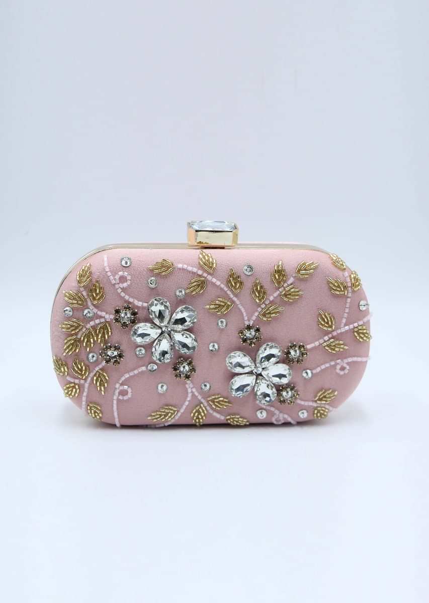 Floral diamond baby pink sling clutch bag 