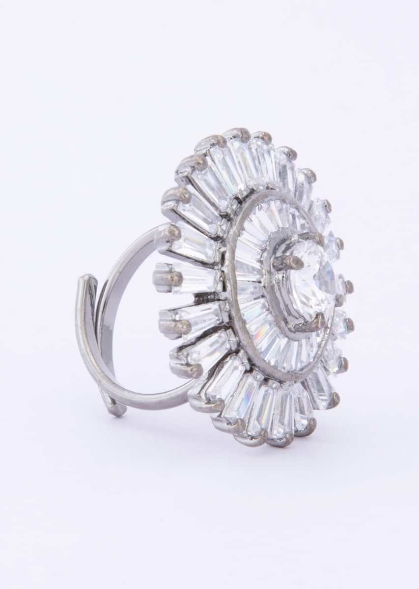 Floral shape ring adorn with buggle beads and Diamond only on Kalki