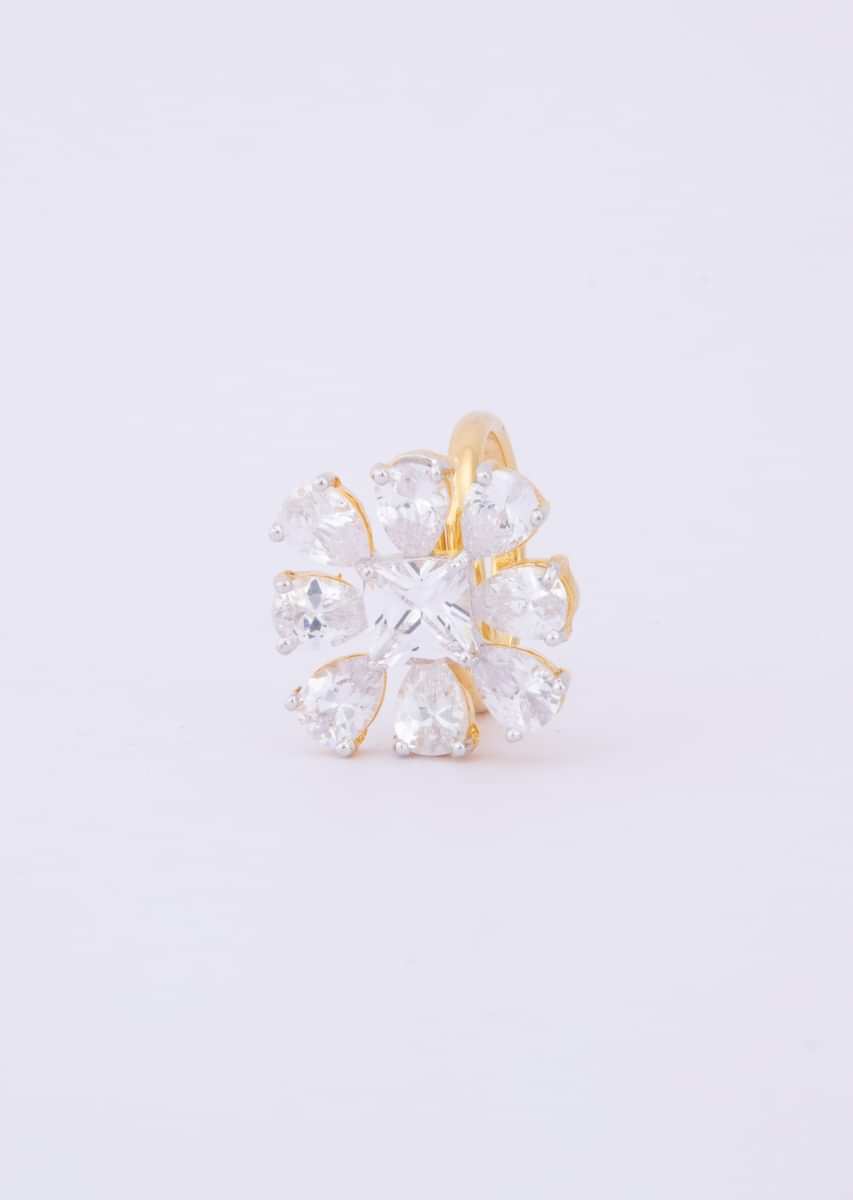 Floral shaped ring adorn with CZ Diamonds only on Kalki
