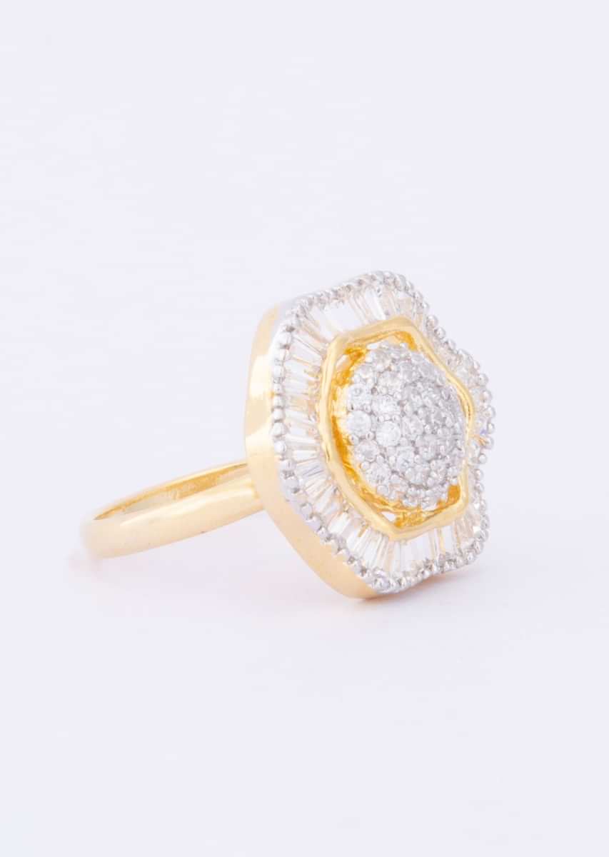 Floral shaped ring with buggle beads and diamond stone only on Kalki