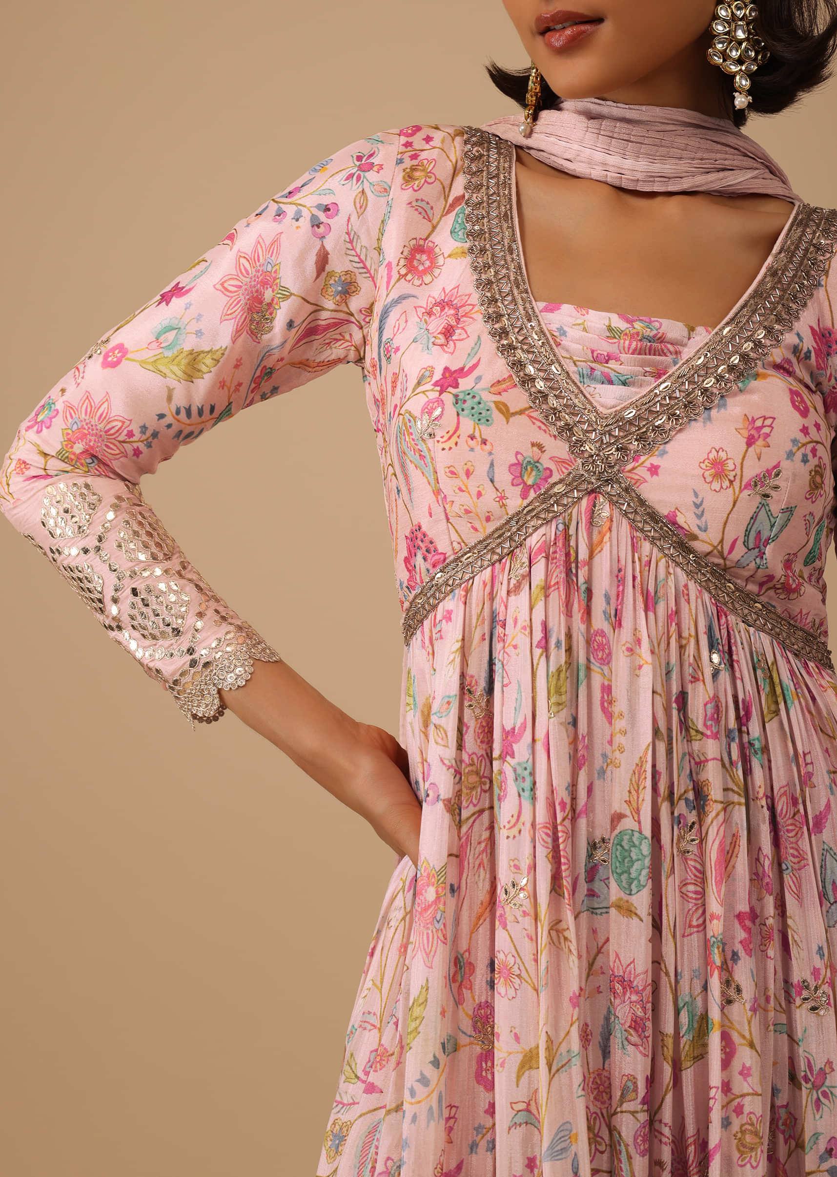 Readymade Pink Floral Printed Anarkali Pant Suit 5349SL16