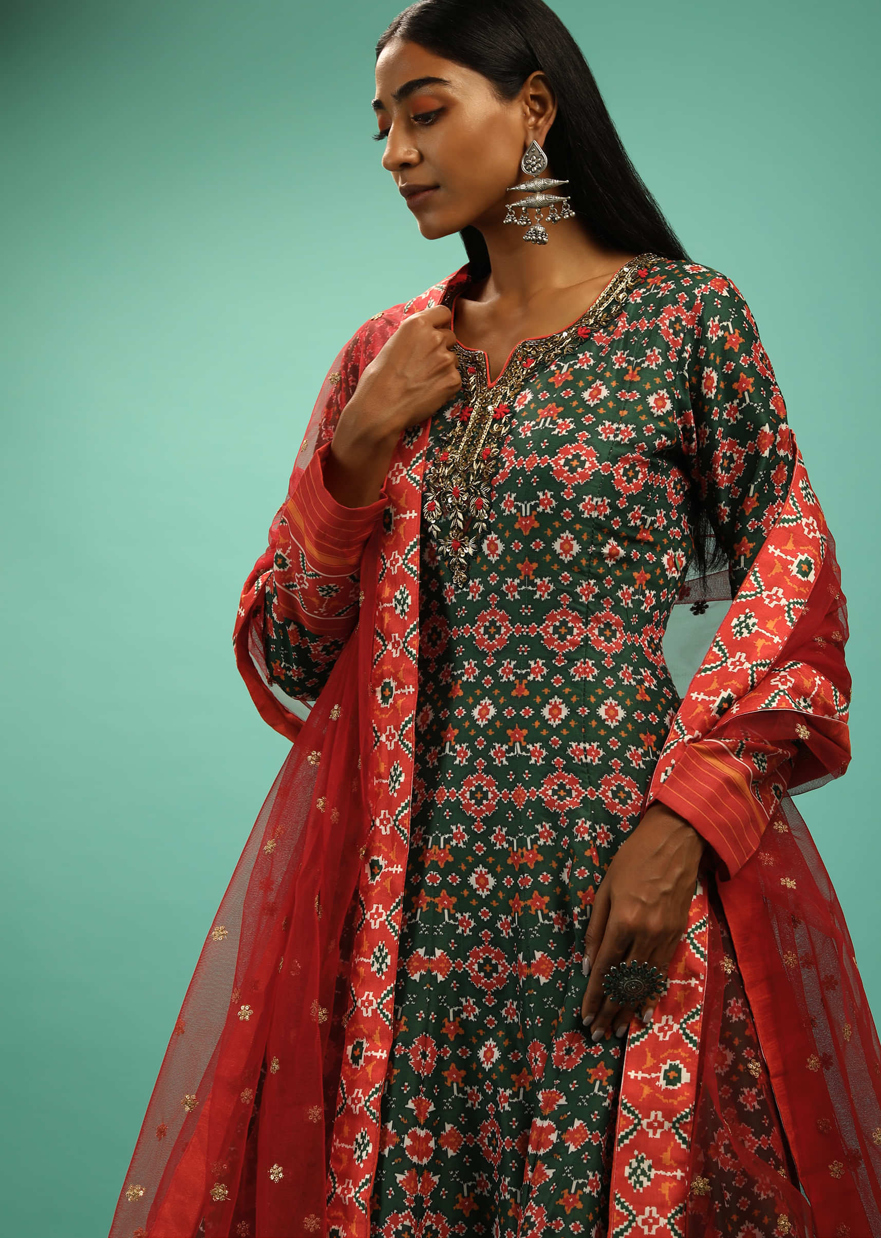 Buy Forest Green Anarkali Suit With Embroidery Online