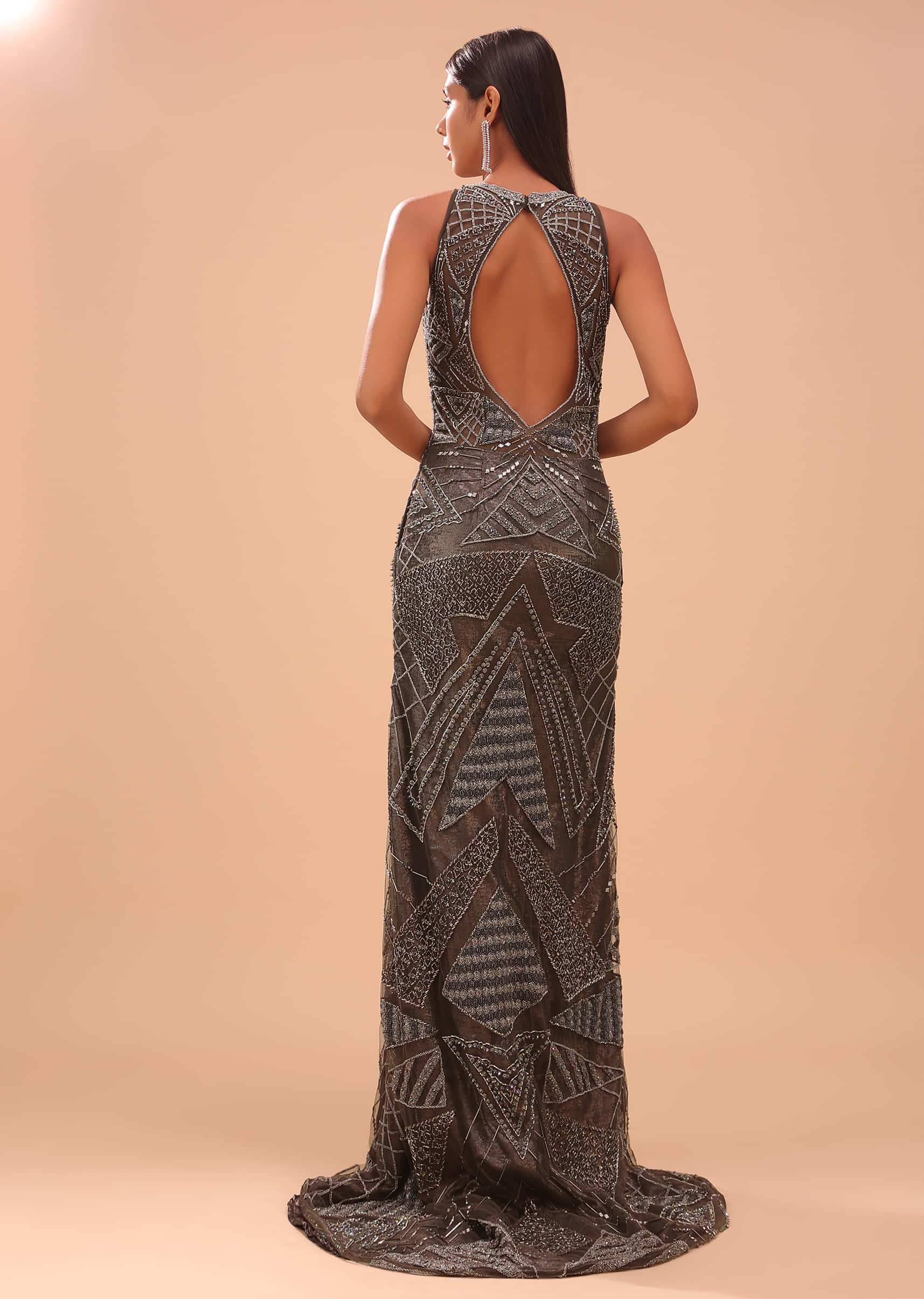 Chocolate Brown Embroidered Mermaid Gown