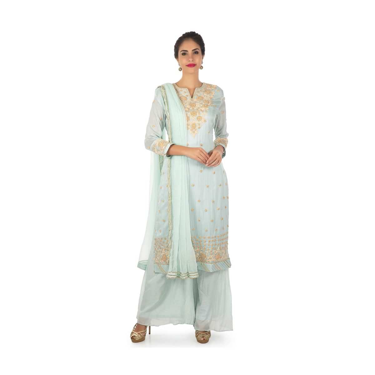 Frost Blue Palazzo Suit Embellished With Cord Work , Moti And Zardosi Online - Kalki Fashion