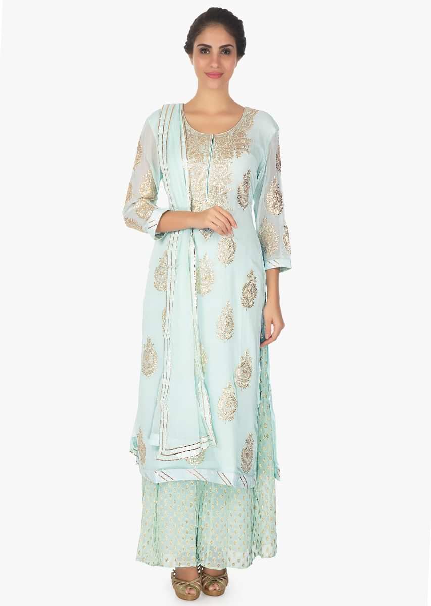 Frost blue  weaved suit and palazzo pant 